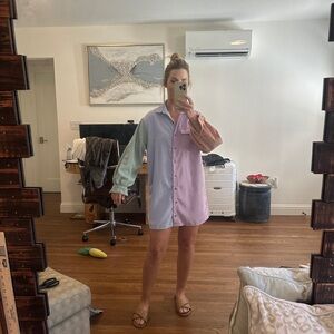 Colorblock Corduroy Oversized Button-Up